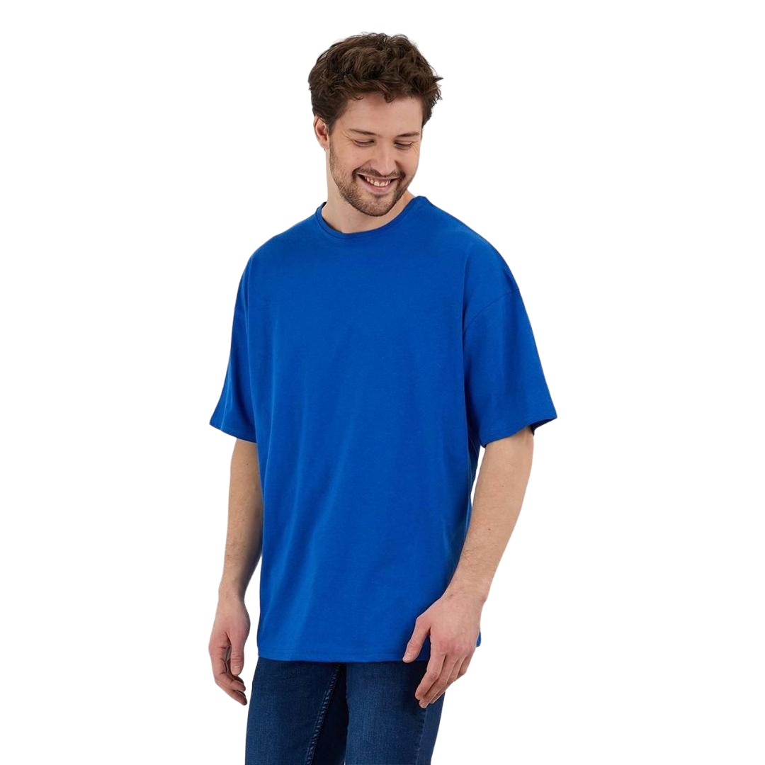 Erkek Desensiz Oversize Mavi T-Shirt 3