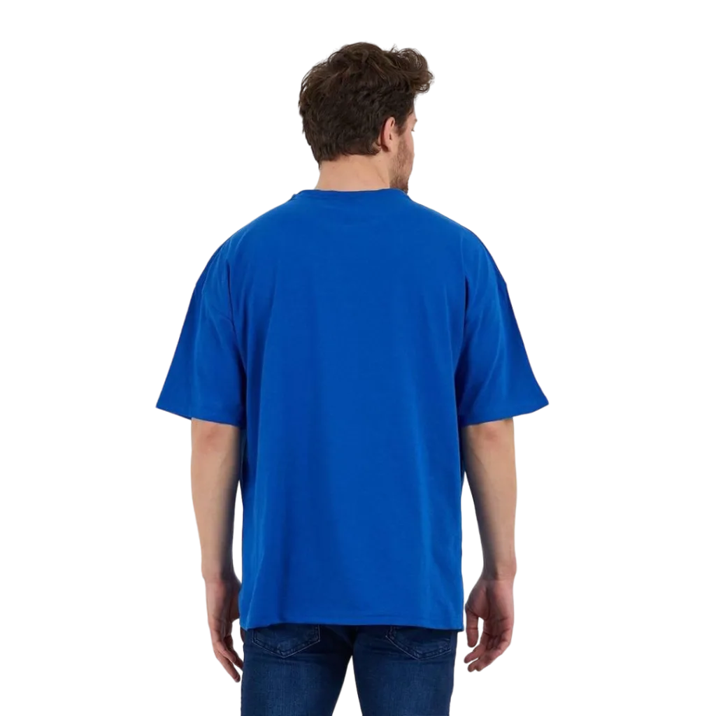Erkek desensiz oversize mavi t-shirt %100 pamuk