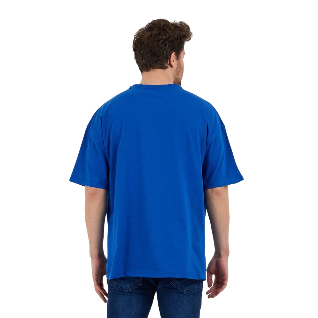 Erkek Desensiz Oversize Mavi T-Shirt 4