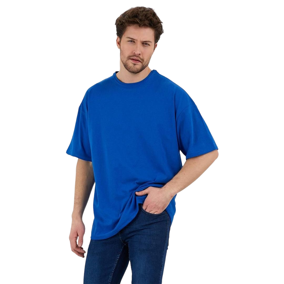 Erkek Desensiz Oversize Mavi T-Shirt