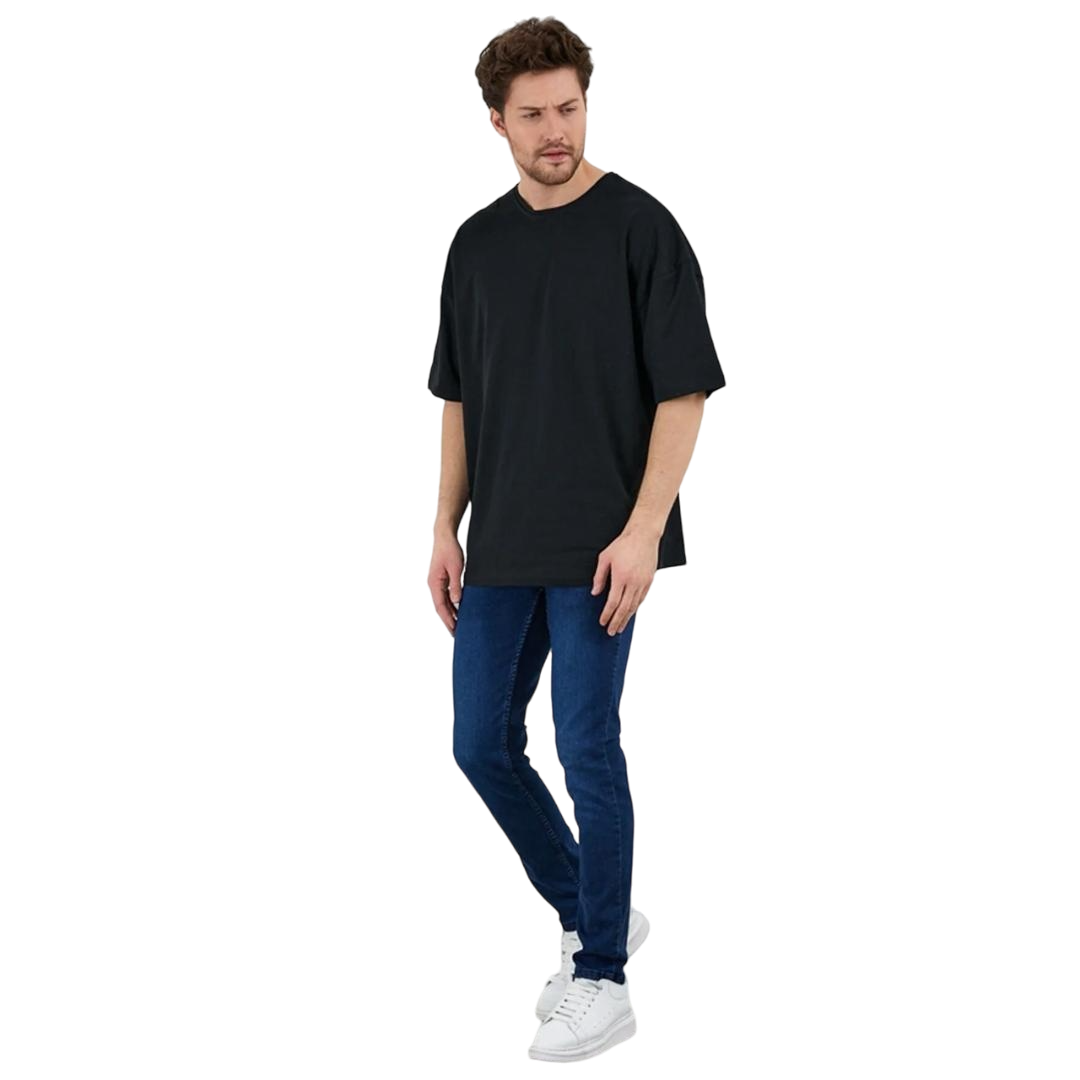 Erkek Desensiz Oversize Siyah T-Shirt 2