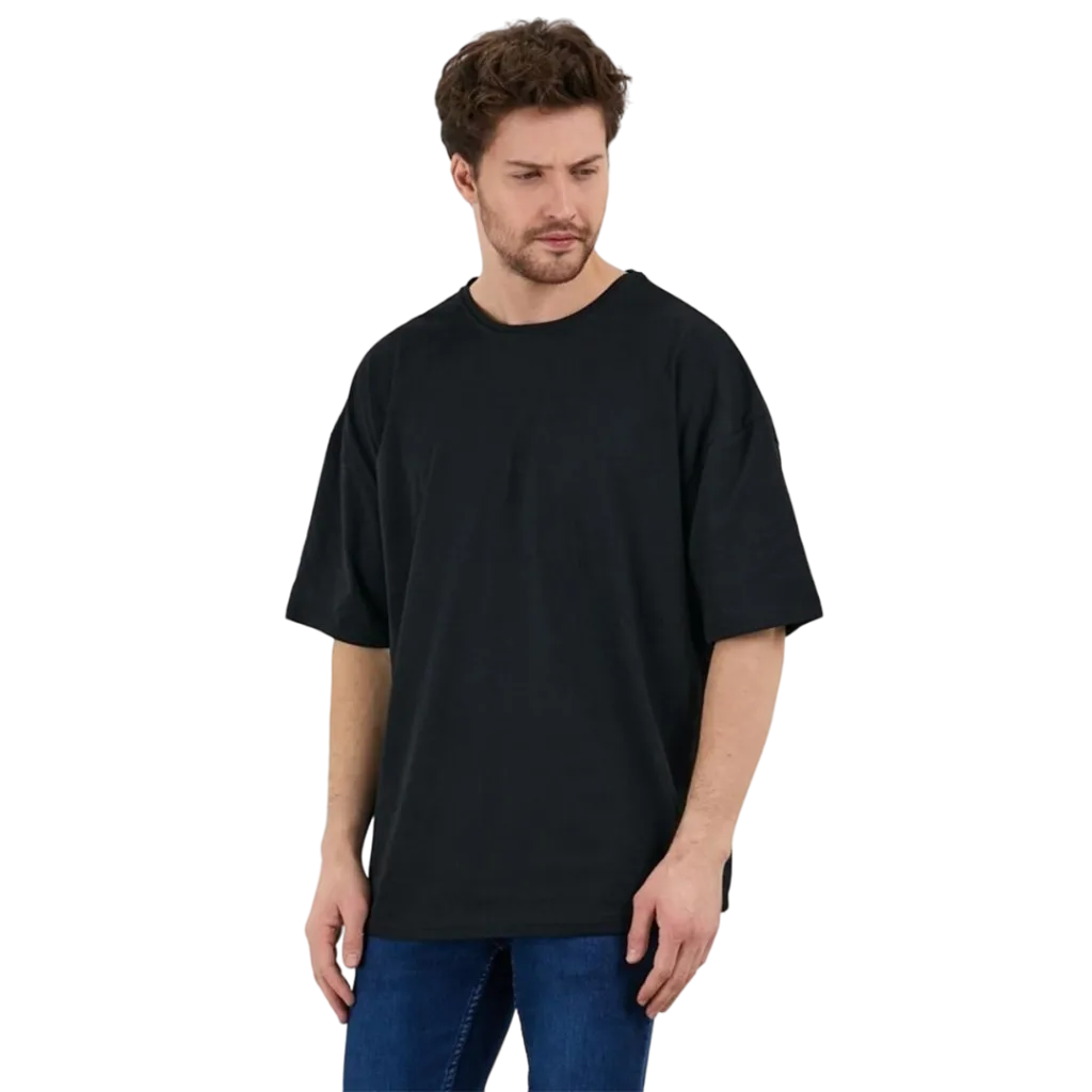 Erkek desensiz oversize siyah t-shirt %100 pamuk