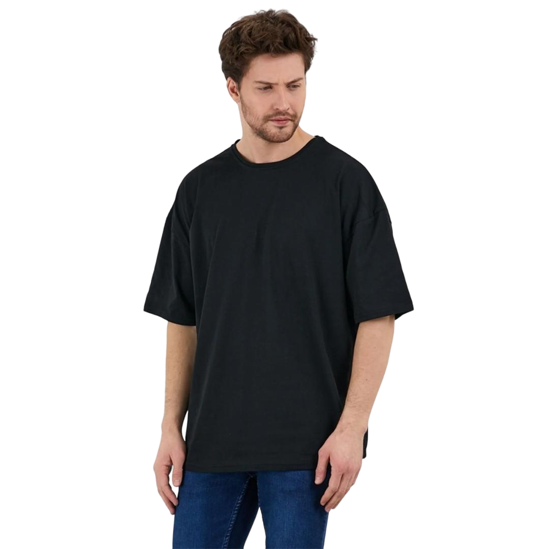 Erkek Desensiz Oversize Siyah T-Shirt 3