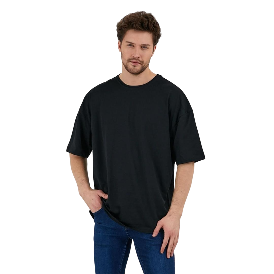 Erkek Desensiz Oversize Siyah T-Shirt 4