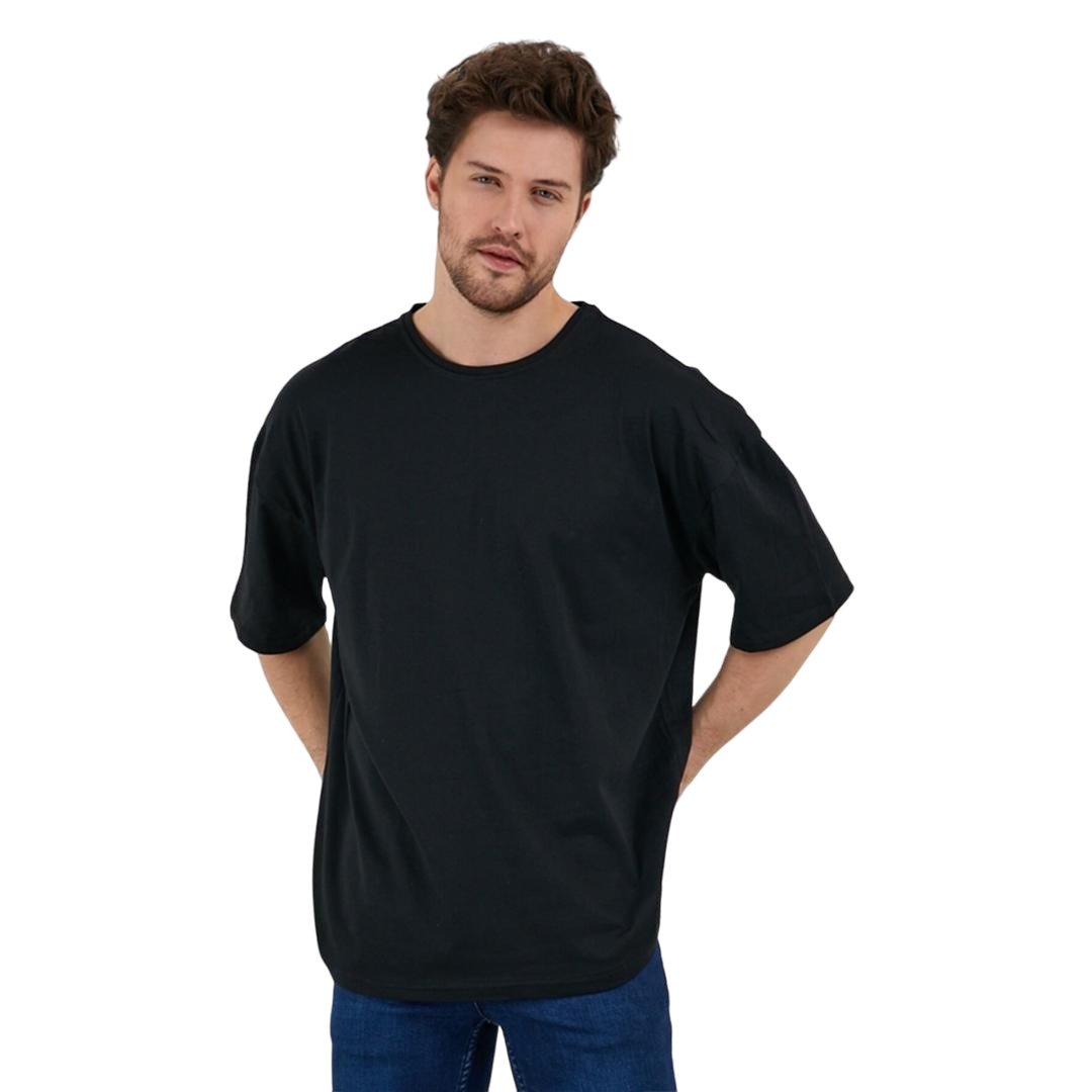 Erkek Desensiz Oversize Siyah T-Shirt