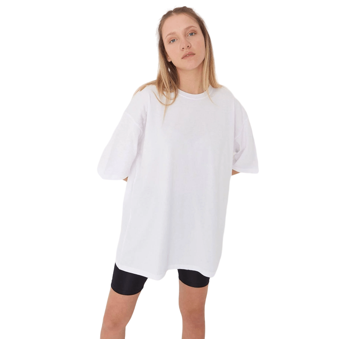 Kadın Desensiz Oversize Beyaz T-Shirt 2