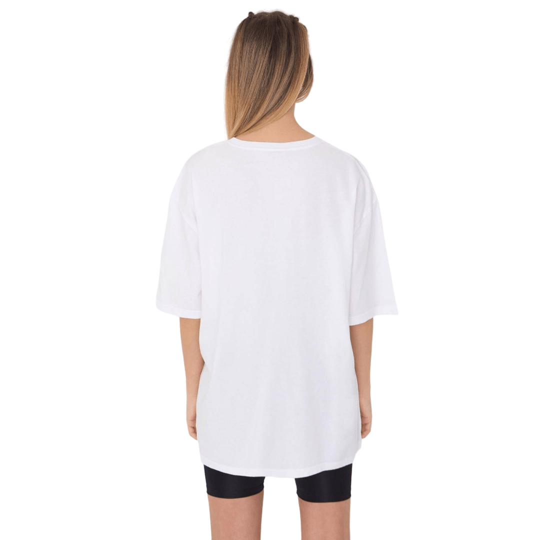 Kadın Desensiz Oversize Beyaz T-Shirt 5