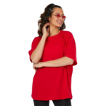 Kadın Desensiz Oversize Kırmızı T-Shirt