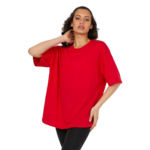 Kadın Desensiz Oversize Kırmızı T-Shirt 2