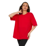 Kadın Desensiz Oversize Kırmızı T-Shirt 2