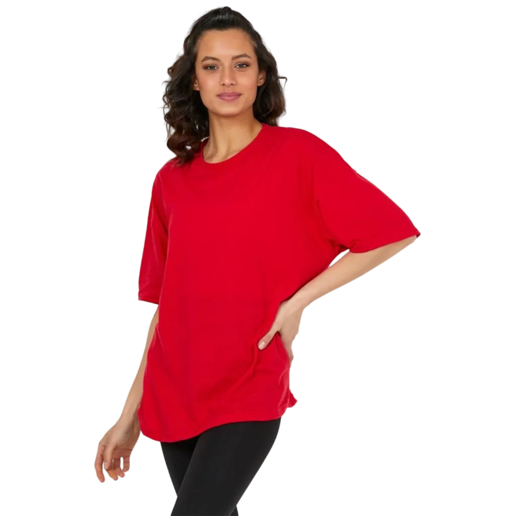 Kadın desensiz oversize kırmızı t-shirt %100 pamuk