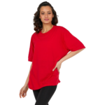 Kadın Desensiz Oversize Kırmızı T-Shirt 3