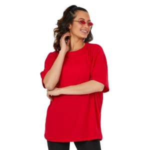 Kadın Desensiz Oversize Kırmızı T-Shirt