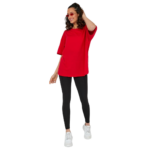 Kadın Desensiz Oversize Kırmızı T-Shirt 4