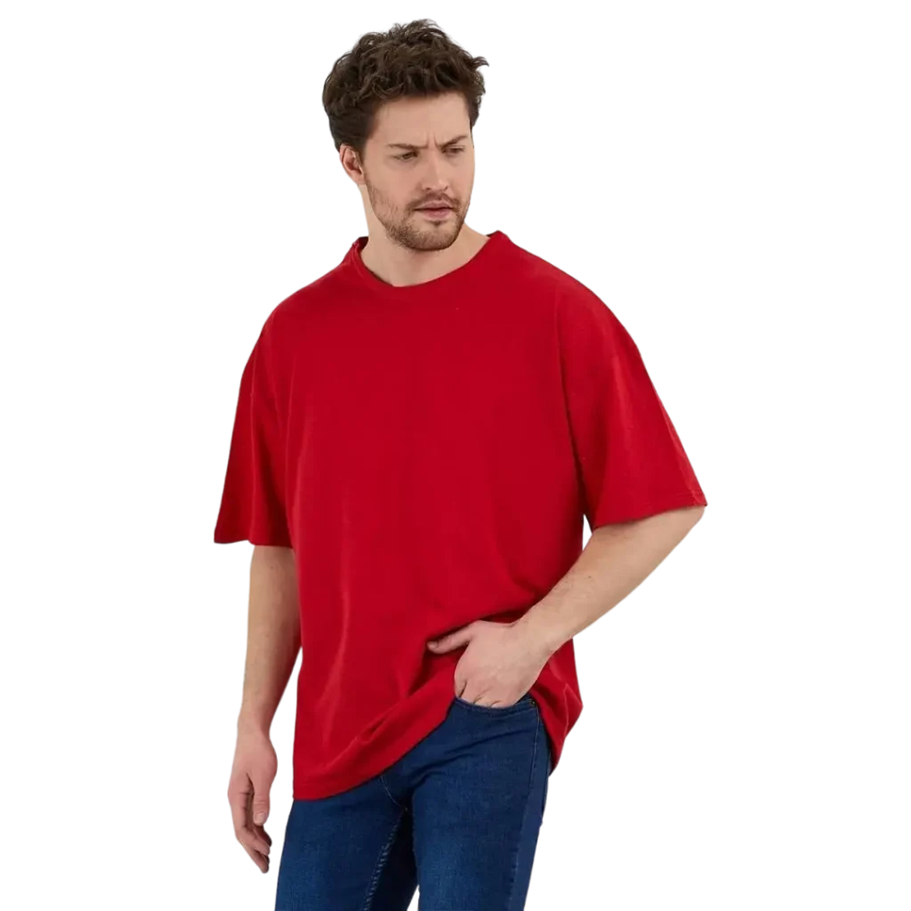 Erkek desensiz oversize kırmızı t-shirt %100 pamuk - görsel 2