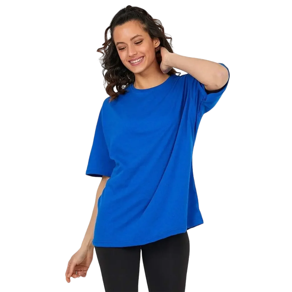 Kadin-Desensiz-Oversize-Mavi-T-Shirt-Tospikmarket