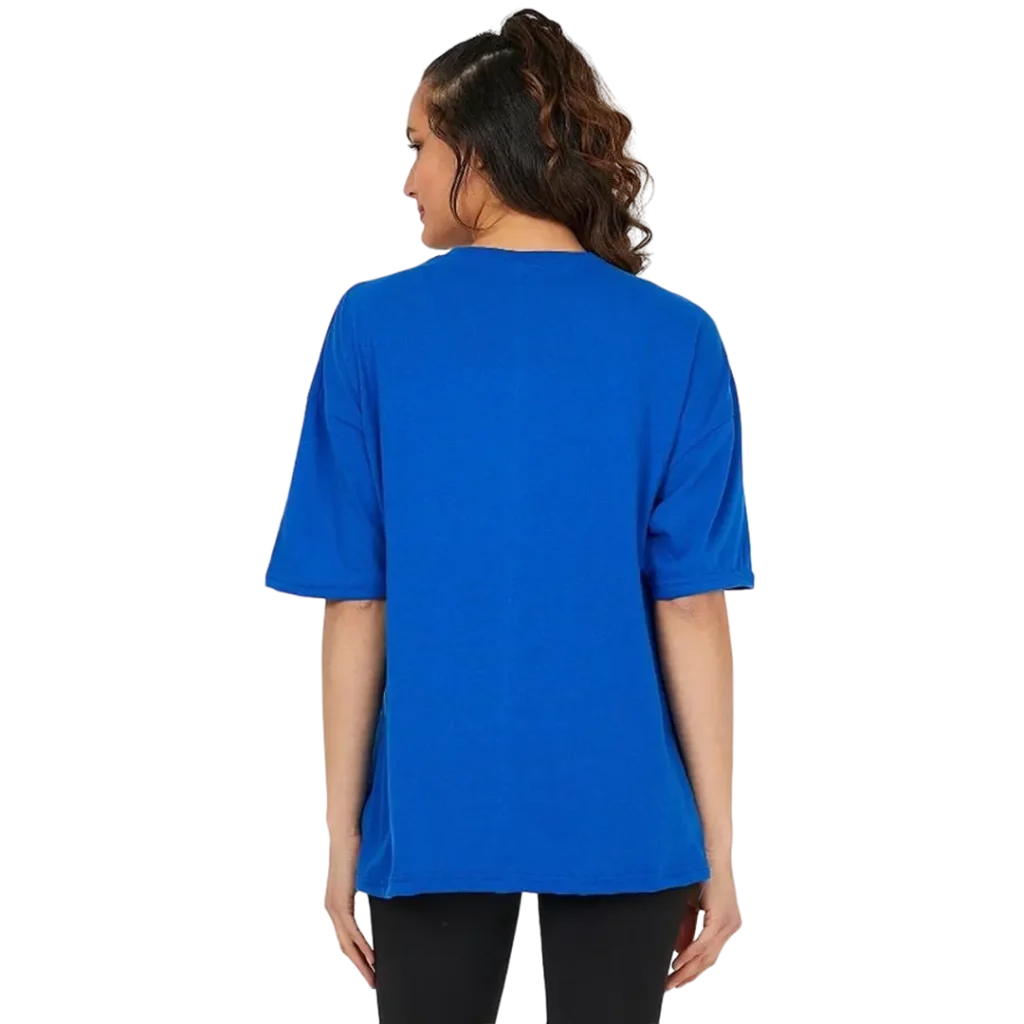 Kadın desensiz oversize mavi t-shirt %100 pamuk - görsel 2